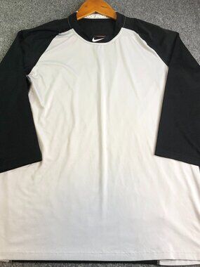 Nike Pro Shirt Mens Large White Black Baseball MLB Compression Fitted Raglan